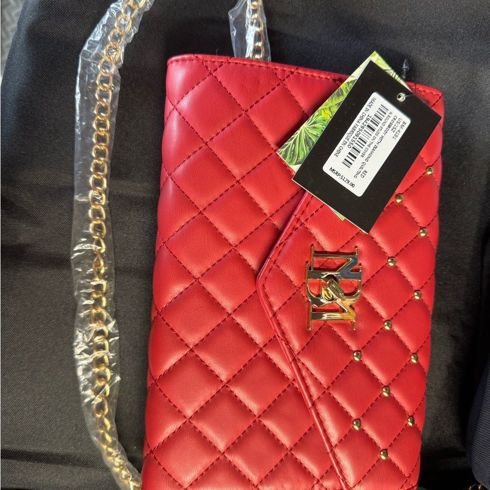 Badgley Mischka Red Quilted Chain Shoulder Bag